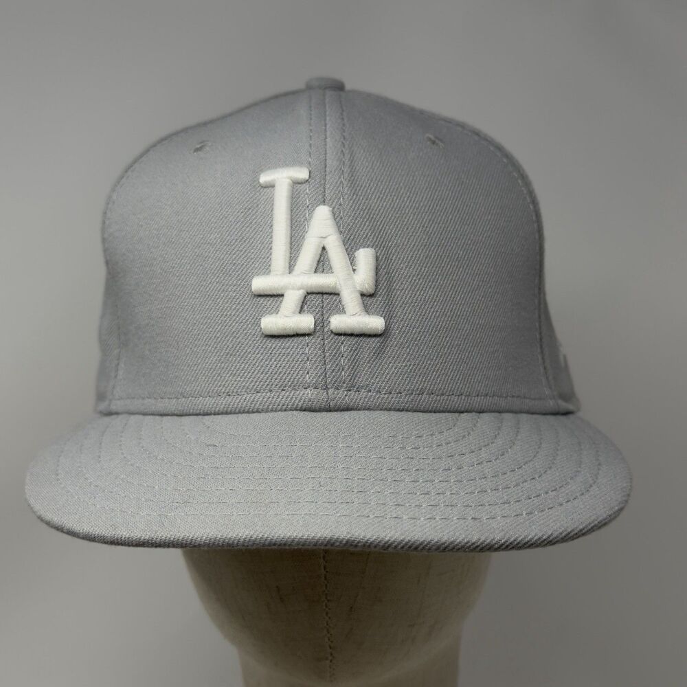 New Era LA Dodgers 59FIFTY Hat 7 1/2 Gray White Made in USA MLB Fitted